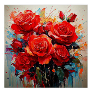 Glanzende Poster - De Rode Rozen Kunstwerk Perfect Poster