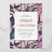 Glanzende Retro Groovy Kleurrijke Abstracte Bruilo Folie Uitnodiging (Voorkant)