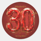 Glanzende robijn en gouden edelsteen 30e verjaarda ronde sticker (Voorkant)
