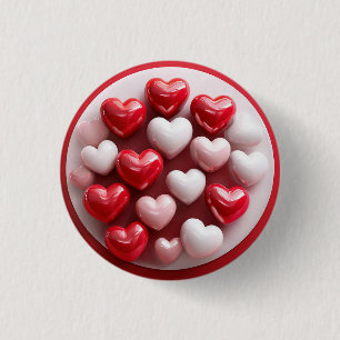Glanzende Rode en Witte Harten Ronde Button 3,2 Cm