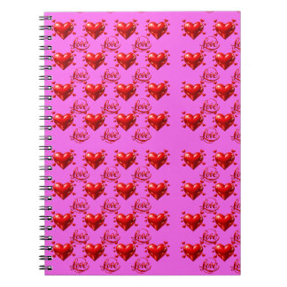 Glanzende Rode Harten en Liefdesschrift Romantisch Notitieboek