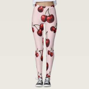 Glanzende rode kersen Retro Glam "Juicy & Sweet" Leggings