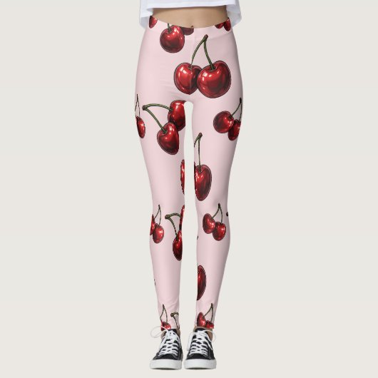 Glanzende rode kersen Retro Glam "Juicy & Sweet" Leggings (Voorkant)