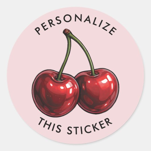 Glanzende Rode Kersen Roze Retro Feest Ronde Sticker (Voorkant)