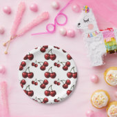 Glanzende Rode Kersen Witte Retro Feest Papieren Bordje (Feest)