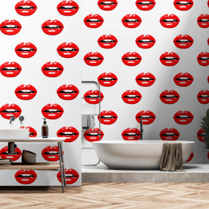 Glanzende Rode Lippen Aangepaste Kleur Wit Behang