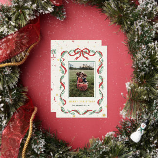 Glanzende Rood Lint Krans Kerst Folie Kaart
