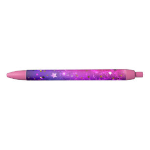 Glanzende roze blauwe achtergrond zwarte inkt pen
