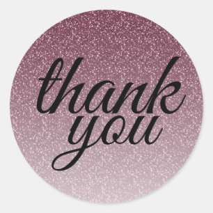 Glanzende roze burgundy glitter ombre bedankt ronde sticker