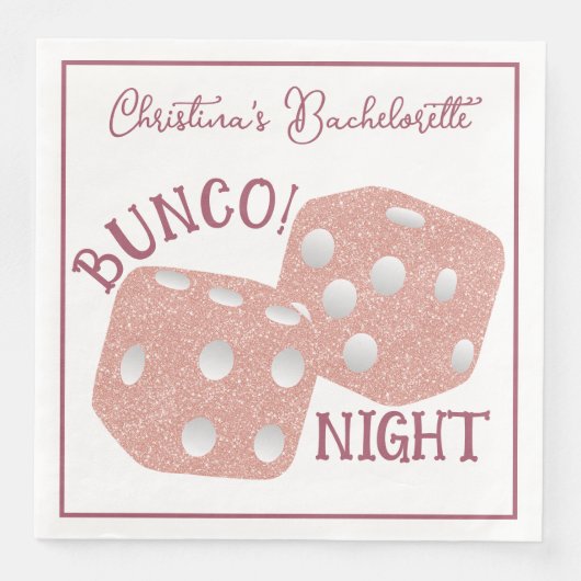 Glanzende Roze Dobbelsteen Bunco Avond Bachelorett Servet (Voorkant)