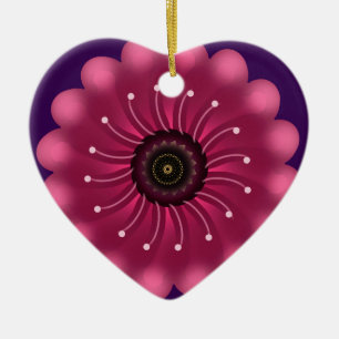Glanzende Roze Fantasie Bloem   Abstracte Neon Blo Keramisch Ornament