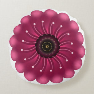 Glanzende Roze Fantasie Bloem Abstracte Neon Blo Rond Kussen