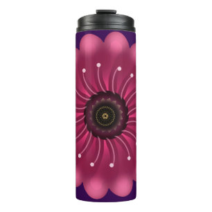 Glanzende Roze Fantasie Bloem   Abstracte Neon Blo Thermosbeker