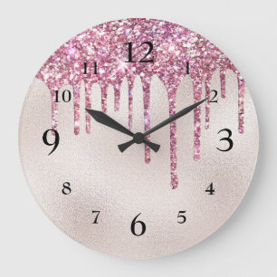Glanzende Roze Glitter Druppelend op Champagne Par Grote Klok