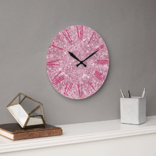 Glanzende Roze Glitter Grote Klok