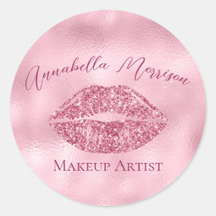 Glanzende Roze Glitter Lippen Ronde Sticker