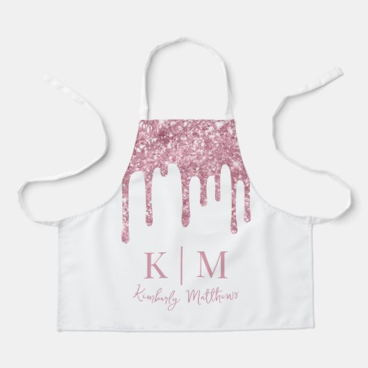 Glanzende Roze Glitter Monogram Initialen op Wit Schort (Voorkant)