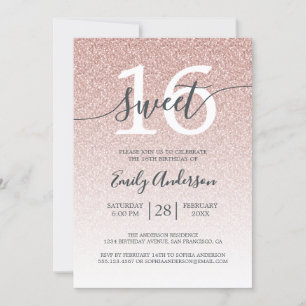 Glanzende Roze Glitter Ombre Sweet 16 Verjaardag Kaart
