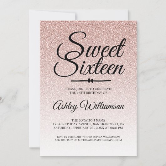 Glanzende Roze Glitter Ombre Sweet 16 Verjaardag Kaart (Voorkant)