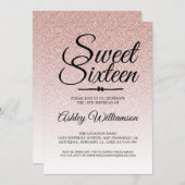 Glanzende Roze Glitter Ombre Sweet 16 Verjaardag Kaart (Voorkant / Achterkant)
