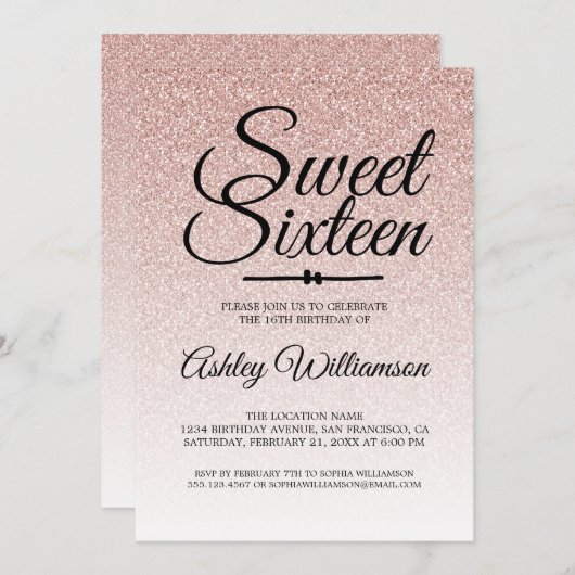 Glanzende Roze Glitter Ombre Sweet 16 Verjaardag Kaart (Voorkant / Achterkant)