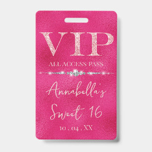 Glanzende Roze Glitter VIP Badge