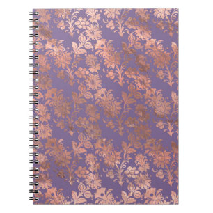 Glanzende roze gouden folie en lavendelbloemen notitieboek