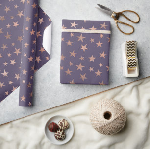 Glanzende Roze Gouden Folie en Lavendelsterren Cadeaupapier