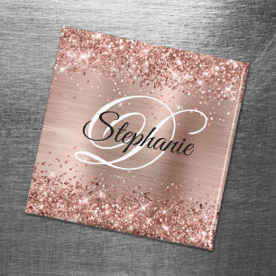 Glanzende Roze Gouden Glitter Folie Fantasie Monog Magneet