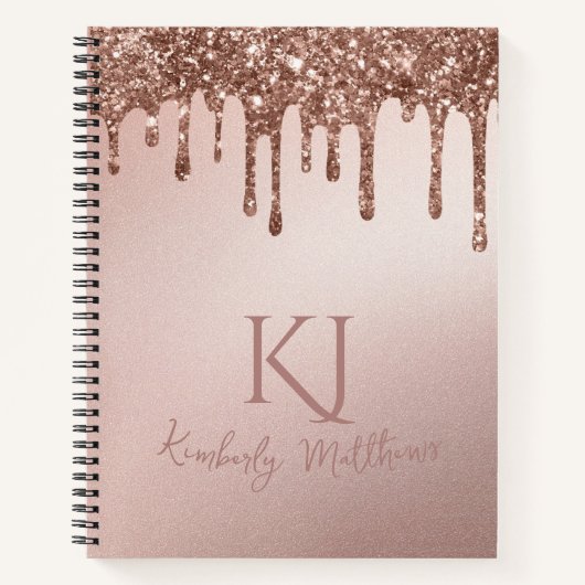 Glanzende Roze Gouden Glitter Monogram Initialen Notitieboek (Voorkant)