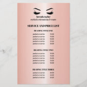 Glanzende roze Gouden WIMPERS SALON SERVICE LIJST Flyer (Voorkant)