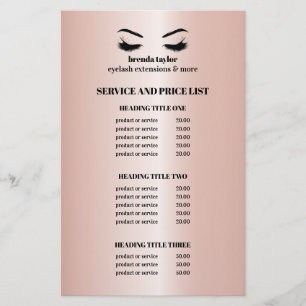 Glanzende roze Gouden WIMPERS SALON SERVICE LIJST Flyer