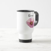 Glanzende roze Hollyhock Flower Personalized Reisbeker (Voorkant rechts)