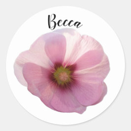 Glanzende roze Hollyhock Flower Personalized Ronde Sticker
