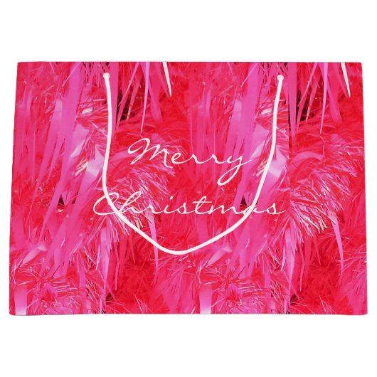 Glanzende roze Merry Christmas Gift Bag Custom Large Cadeautasje (Voorkant)