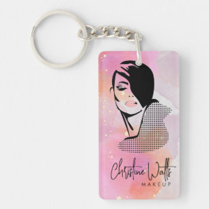Glanzende Roze Waterverf Sparkly Make-up QR Sleutelhanger