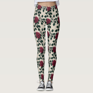 Glanzende scharlakenrozen met donkergroene bladere leggings