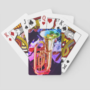 Glanzende Tuba Schuine Perspectief Koperen Band Pokerkaarten