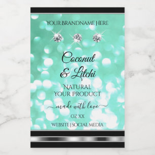 Glanzende Turquoise Glitter Productlabels met Diam Voedselcontainer Etiket