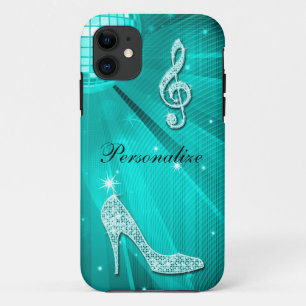 Glanzende Turquoise Muzieknote & Stiletto Hak iPhone 11 Hoesje