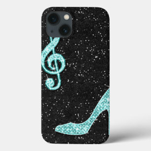 Glanzende Turquoise Muzieknote & Stiletto Hak iPhone 13 Hoesje