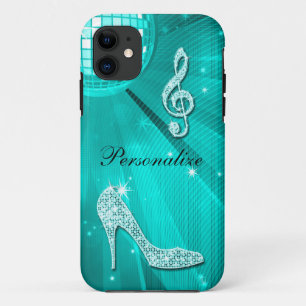 Glanzende Turquoise Muzieknote & Stiletto Hak iPhone 11 Hoesje