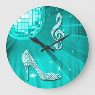 Glanzende Turquoise Muzieknote & Stiletto Hak Grote Klok