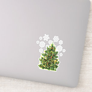 Glanzende Vintage Kerstboom Uitsnede Sticker