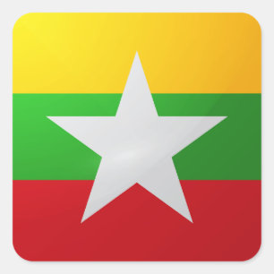 Glanzende vlag van Myanmar Vierkante Sticker