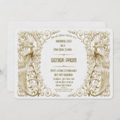 Glanzende Witte Goud Art Deco Pauw Galabanket Kaart (Voorkant / Achterkant)