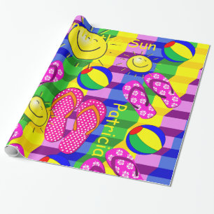 Glanzende wrapping Paper, Beach Ball Sun-Teenslipp Cadeaupapier