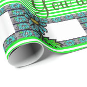 Glanzende wrapping papier Floral Green Stripe (Rol Hoek)