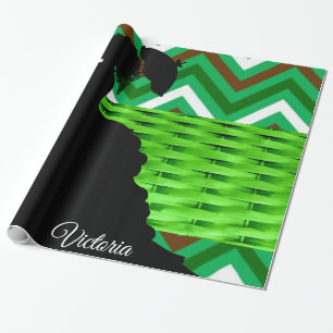 Glanzende wrapping papier, groene streep Victoriaa Cadeaupapier