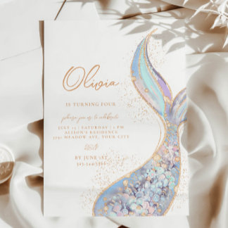 Glanzende Zeemeerminstaart Verjaardagsuitnodiging Kaart